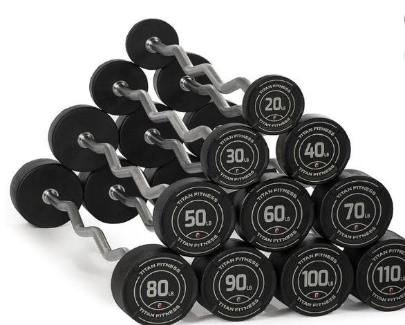 Pre-Loaded Rubber Curl Barbell Set for Home Gym | Fixed Weight Bars | Titan Fitness