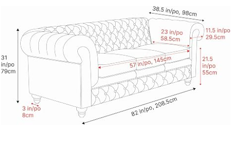 Chesterfield 3-Seater Sofa 82" | Premium Leather Home Office Lounge | Valencia Parma Chocolate