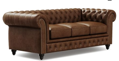 Chesterfield 3-Seater Sofa 82" | Premium Leather Home Office Lounge | Valencia Parma Chocolate