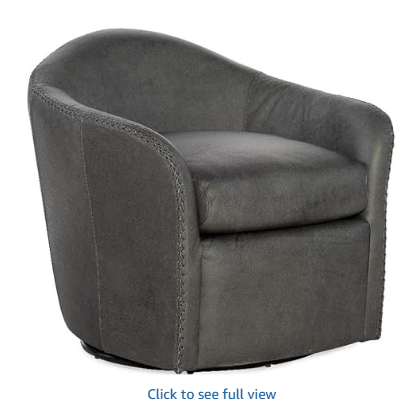 Gray Leather Swivel Club Chair | Premium Home Office Seating | Hooker Furniture Roper