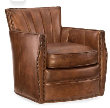 Spice Brown Leather Swivel Club Chair | Home Office Accent Seating | Hooker Furniture Carson