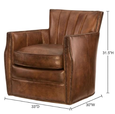Spice Brown Leather Swivel Club Chair | Home Office Accent Seating | Hooker Furniture Carson