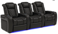 Home Theater Recliner with RGB LED & Massage | Italian Leather Row of 3 | Valencia Tuscany Black