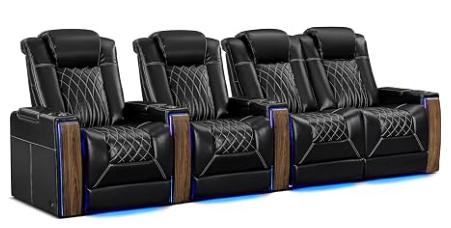 Luxury Home Theater Seating with Heat & Massage | Italian Leather Row of 4 | Valencia Tuscany Executive