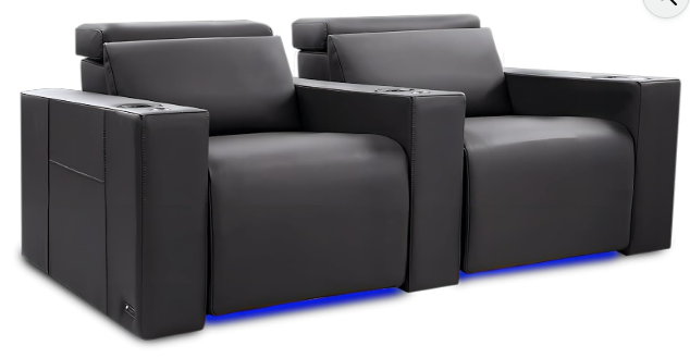 Home Theater Seating with Motorized Headrest | Italian Leather Row of 2 | Valencia Barcelona Graphite