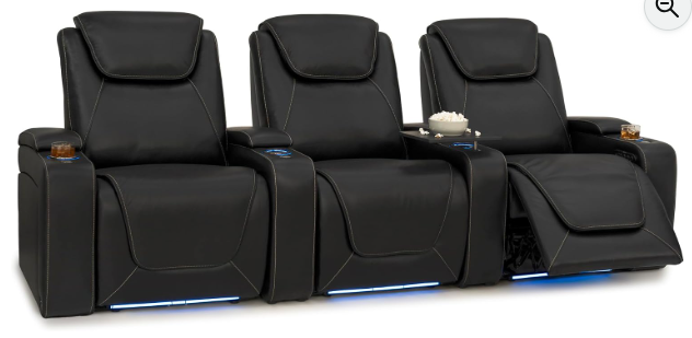 Zero Gravity Home Theater Seating | Wall Hugger Italian Leather Row of 3 | Seatcraft Equinox Black