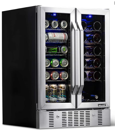 Dual Zone Beverage Fridge & Wine Cooler | 18 Bottles & 60 Cans Built-In | NewAir Stainless Steel