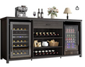 Industrial Home Bar Cabinet with Wine Rack & Fridge Space | 70" | LVB Rustic Gray