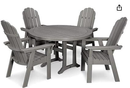 All-Season Outdoor Dining Set | Adirondack Style 5-Piece | Polywood Vineyard Slate Grey
