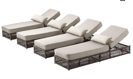 Outdoor Chaise Lounge Set of 4 | High Back Wicker Reclining Poolside Chairs | Beige