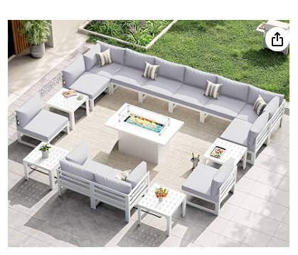 Outdoor Patio Furniture Set with Fire Pit | 17-Piece L-Shaped Sectional | NICESOUL Light Gray