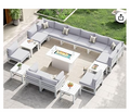 Outdoor Patio Furniture Set with Fire Pit | 17-Piece L-Shaped Sectional | NICESOUL Light Gray