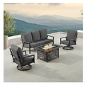Outdoor Fire Table Patio Set | Deep Seating Sofa & Club Chairs | Oakland Living Black