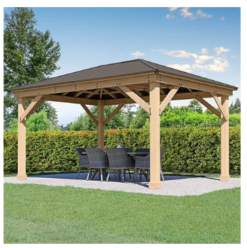 Cedar Wood Backyard Gazebo with Aluminum Roof | 12x16 | Yardistry Meridian Natural Cedar