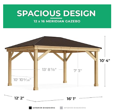 Cedar Wood Backyard Gazebo with Aluminum Roof | 12x16 | Yardistry Meridian Natural Cedar