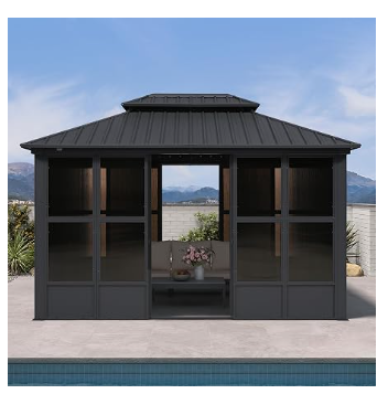 Enclosed Screened Gazebo with Sliding Doors | 10x13 | Purple Leaf Solarium Grey
