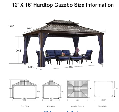 Hardtop Backyard Gazebo with Double Steel Roof | 12x16 Aluminum | Purple Leaf