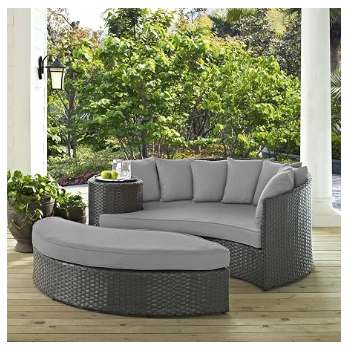 Outdoor Patio Daybed with Sunbrella Fabric | Wicker Rattan | Modway Sojourn Canvas Gray