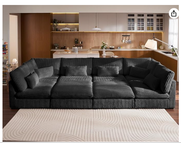 CHIC HOUSE 154" Oversize Corduroy Modular Sectional Sofa with Ottomans