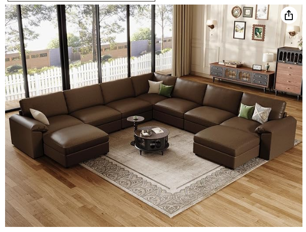 EASE MOOSE Modular U-Shaped Leather Sectional Sofa in Brown