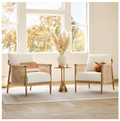 CHITA Braid Accent Chair Set of 2 – Boho Wood Frame & Paper-Cord Armrest, Cream