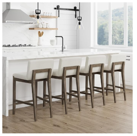 Nathan James Gracie Counter Height Bar Stool Set of 4 – Cream Boucle & Dark Brown