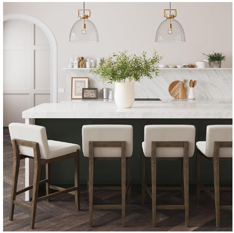 Nathan James Gracie Counter Height Bar Stool Set of 4 – Cream Boucle & Dark Brown