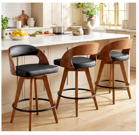MEKLIBA Modern Upholstered Swivel Bar Stools Set of 3 – 30.3" Bar Height, Beige Fabric