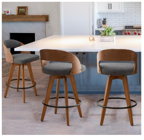 MEKLIBA Modern Upholstered Swivel Bar Stools Set of 3 – 30.3" Bar Height, Beige Fabric