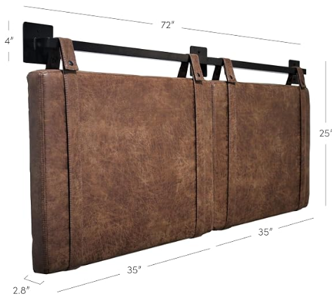 Nathan James Harlow Wall Mount Hanging Headboard – King, Brown Faux Leather