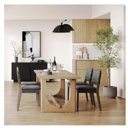 Nathan James Solace Mid-Century Modern Dining Table for 6 – Solid Wood U-Shaped Legs, Light Brown