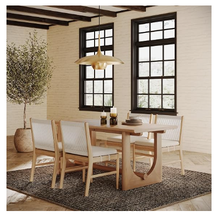 Nathan James Solace Mid-Century Modern Dining Table for 6 – Solid Wood U-Shaped Legs, Light Brown