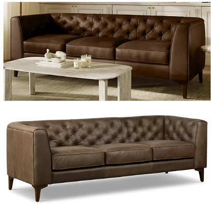POLY & BARK Essex 89" Full-Grain Italian Leather Sofa – Tufted, Feather-Down, Cognac Tan