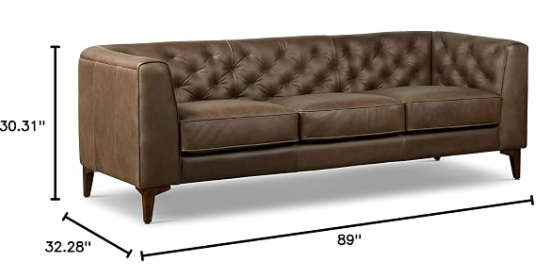 POLY & BARK Essex 89" Full-Grain Italian Leather Sofa – Tufted, Feather-Down, Cognac Tan