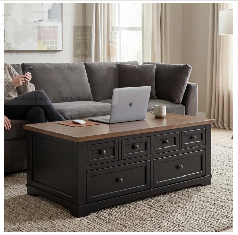 Signature Design by Ashley Wildenauer Lift-Top Coffee Table with Storage – 52", Dark Brown & Black