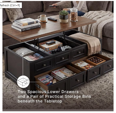 Signature Design by Ashley Wildenauer Lift-Top Coffee Table with Storage – 52", Dark Brown & Black