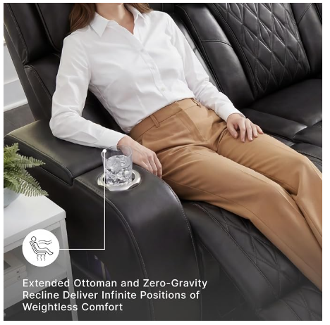 Signature Design by Ashley Boyington 3-Seater Leather Power Reclining Sofa – Zero-Gravity Massage & Heat, Black