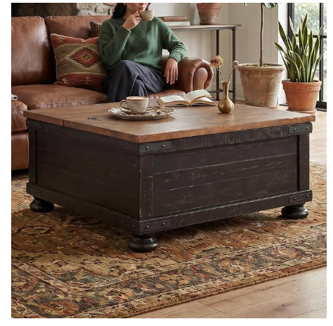 Signature Design by Ashley Valebeck Farmhouse Lift-Top Coffee Table with Hidden Trunk Storage – 36" Square
