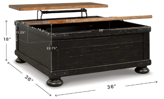 Signature Design by Ashley Valebeck Farmhouse Lift-Top Coffee Table with Hidden Trunk Storage – 36" Square