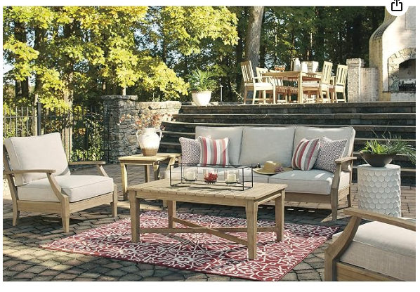 Signature Design by Ashley Clare View Indoor/Outdoor Eucalyptus Sofa – Nuvella Fabric, 3-Person, Beige