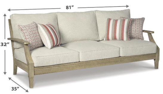 Signature Design by Ashley Clare View Indoor/Outdoor Eucalyptus Sofa – Nuvella Fabric, 3-Person, Beige