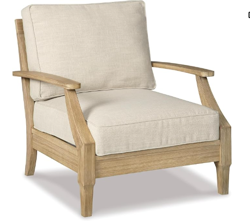 Signature Design by Ashley Clare View Indoor/Outdoor Lounge Chair – Eucalyptus Wood & Nuvella Fabric, Beige