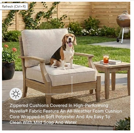 Signature Design by Ashley Clare View Indoor/Outdoor Lounge Chair – Eucalyptus Wood & Nuvella Fabric, Beige
