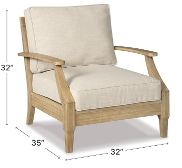 Signature Design by Ashley Clare View Indoor/Outdoor Lounge Chair – Eucalyptus Wood & Nuvella Fabric, Beige