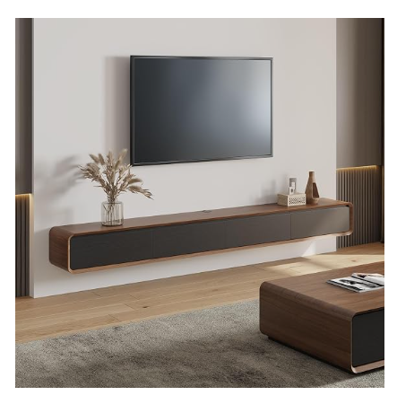 POVISON 94" Fully Assembled Floating TV Stand – Walnut & Black, Fits 85-98" TVs