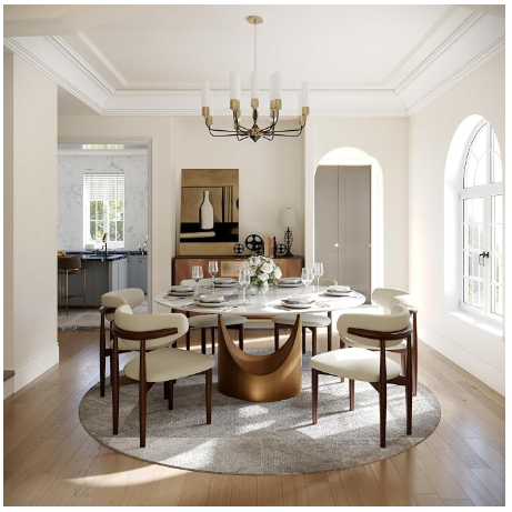 POVISON 59" Round Dining Table for 6 – Glossy White Sintered Stone Top & Carbon Steel Base
