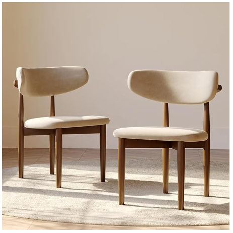 POVISON Mid-Century Modern Dining Chairs Set of 2 – Solid Ash Wood & Linen Blend Fabric
