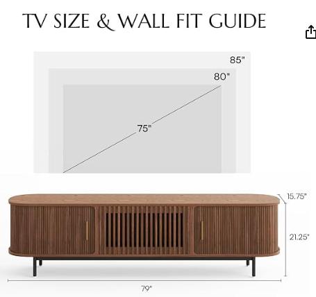 POVISON 78.74" Mid-Century Modern Walnut TV Stand with Sliding Tambour Doors – Fits 75-85" TVs
