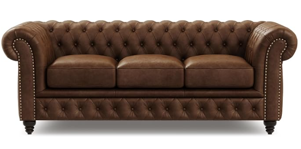 Valencia Parma Chesterfield 3-Seater Sofa 82" – Premium Leather, Button Tufted, Chocolate