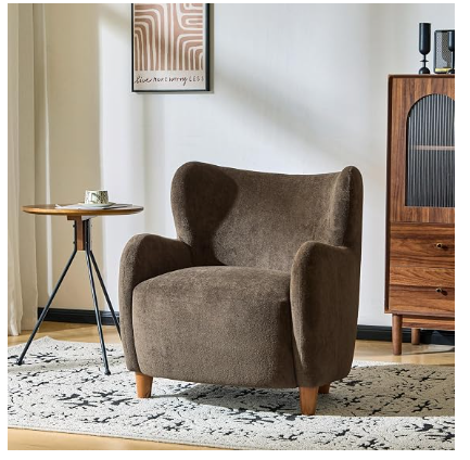Christopher Knight Home Auden Wingback Accent Chair – Brown Velvet, Curved Backrest